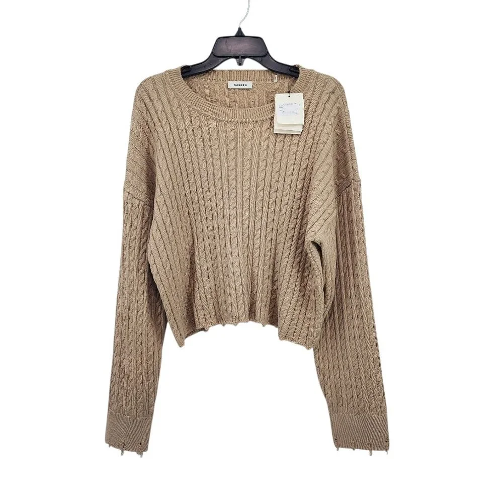 Sandro Women's Alixa Cotton and Wool Blend Cable-Knit Sweater